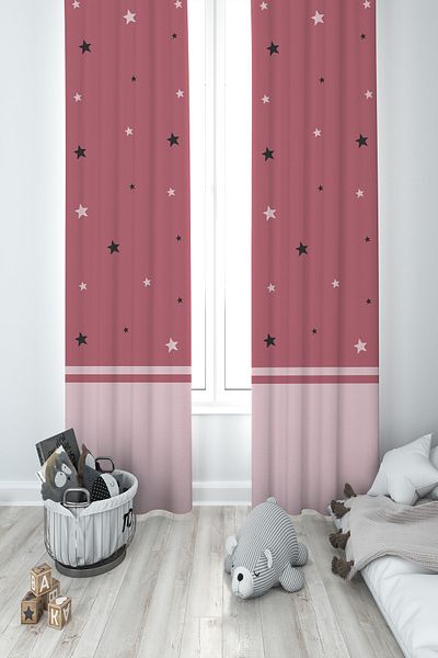 BAMBAŞKA MODA Baby and Children's Room Colorful Star Pattern 2 Wing Background Curtain Ybp-8034