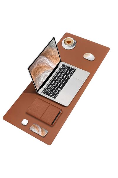 BLACK DEER Επιτραπέζιο χαλάκι Pu Leather Mouse Pad - Αμφίδρομο, Ραμμένη άκρη, Καφέ, 70x30 L
