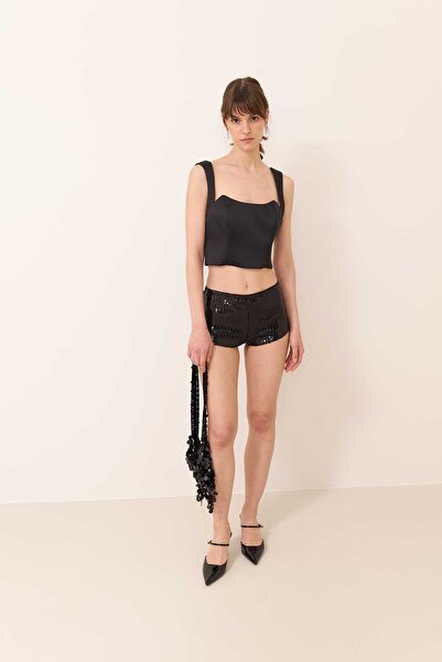 Roman Payetli Mini Şort Siyah Y2412076_001