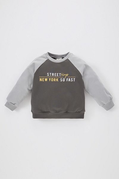 DeFacto Baby Boy Crew Neck Printed Soft Furry Sweatshirt - B9170a523wn