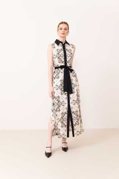 Roman Kolsuz Yırtmaçlı Kuşaklı Elbise Standart Renk Y2311075_089