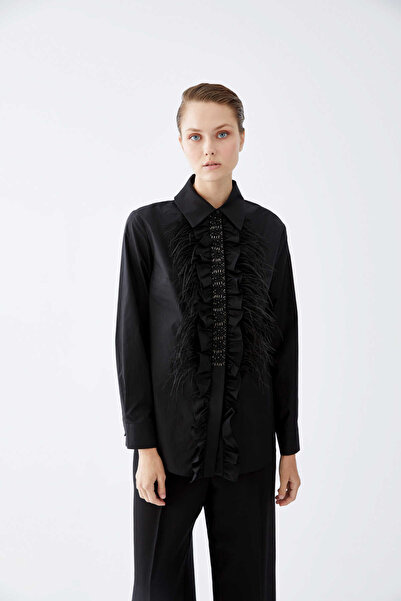 Roman Boncuk Ve Tüy İşlemeli Kadın Gömlek Siyah K2213550_001