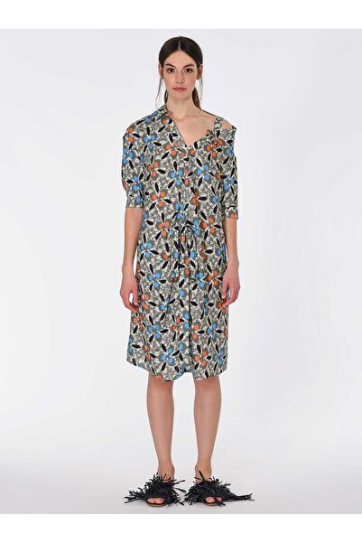 Roman Omuz Detaylı Desenli Midi Günlük Elbise Standart Renk Y1911073_089