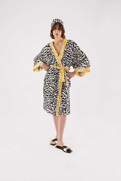 Roman Kuşaklı Zebra Desenli Kimono Standart Renk Y2213907_089