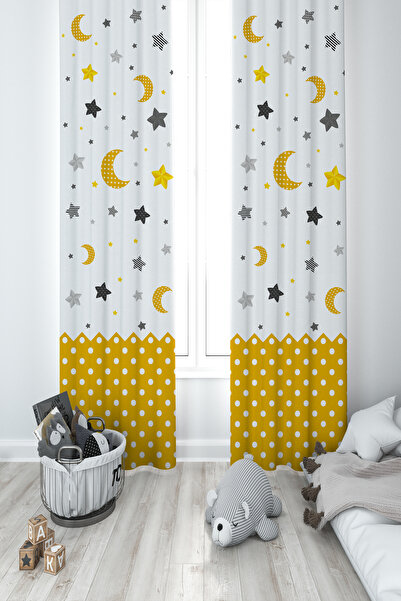 BAMBAŞKA MODA ДИТЯЧА ТА ДИТЯЧА КІМНАТА 2-крилаті штори з малюнком місяця і зі...