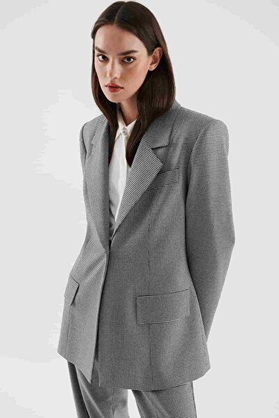 Roman Tek Düğmeli Kareli Ceket Siyah-Beyaz K2316053_0856
