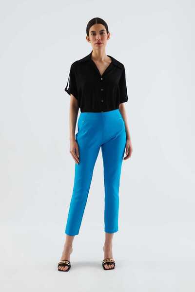 Roman Kısa Paça Kadın Pantolon Turkuaz Y2212075_029