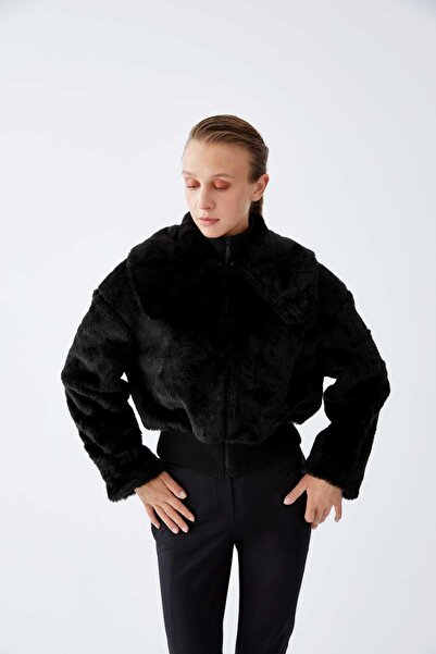 Roman Tüy Detaylı Kadın Mont Siyah K2217525_001