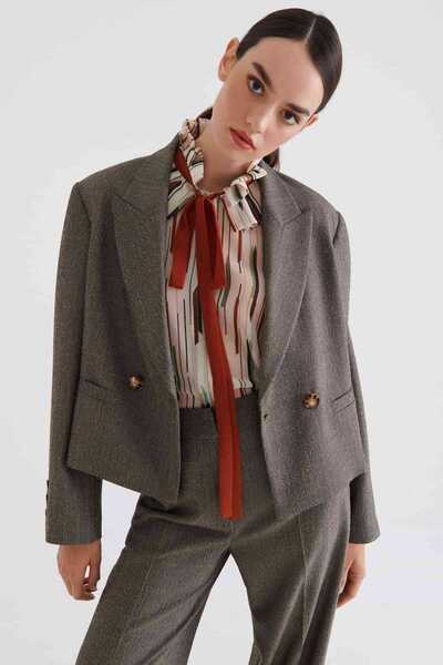 Roman Kruvaze Yaka Desenli Kadın Ceket Standart Renk k2316020_089