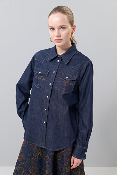 Roman Çıtçıtlı Denim Gömlek Lacivert K2513520_015