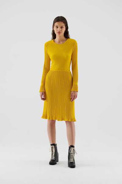 Roman Desenli Triko Elbise Sarı K2371048_009