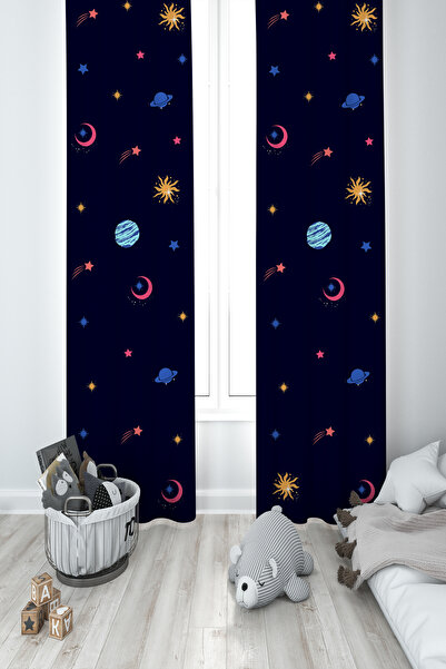 BAMBAŞKA MODA ДИТЯЧА ТА ДИТЯЧА КІМНАТА Галактичний візерунок 2-стулкові штори...