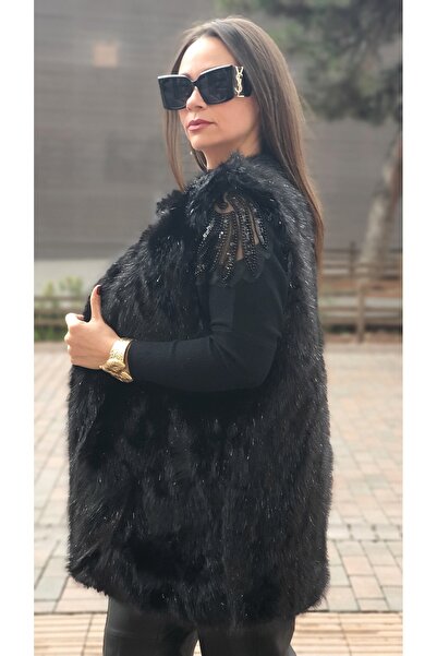Park Moda Fur Vest with Glitter Detail