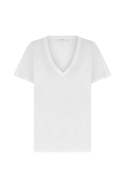 Roman V Yakalı Kadın Tişört Beyaz Y2254201_002