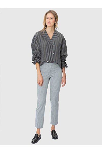 Roman Çizgili Kadın Pantolon Gri K1812110_004