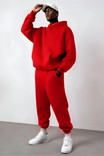 CMZ COLLECTİON Ανδρικό σετ φόρμας με φαρδιά γραμμή και κουκούλα, σε μεγάλο μέ...