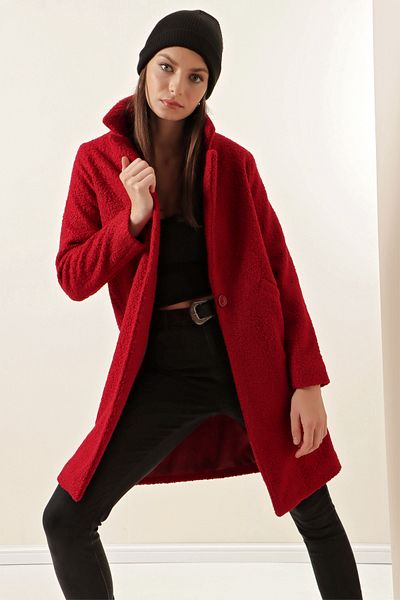 Bigdart 9082 Palton Oversize Kaşe - Roşu Claret