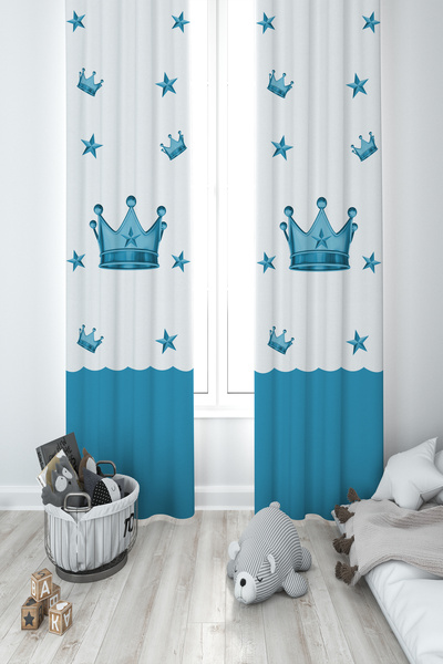 BAMBAŞKA MODA ДИТЯЧА ТА ДИТЯЧА КІМНАТА Синій король з малюнком 2-стулкові што...
