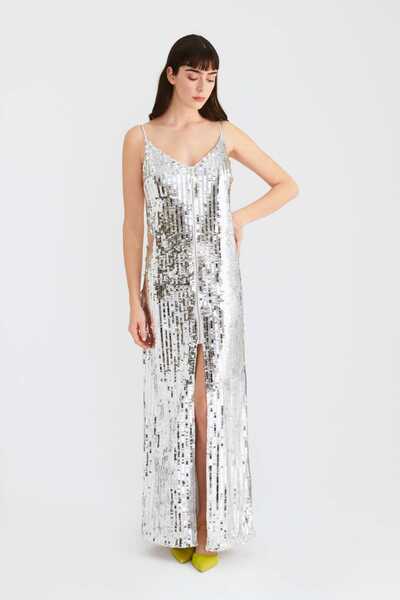 Roman Pullu Abiye Elbise Gümüş Y2211325_078