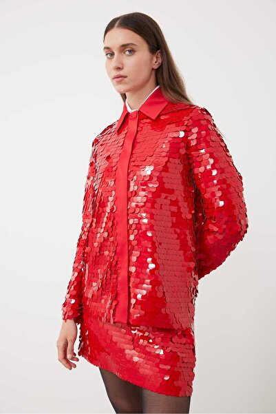 Roman Tafta Yakalı Payet Ceket Kırmızı K2416049_006