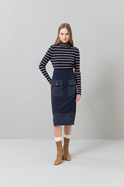 Roman Beli Lastikli Midi Boy Örme Etek Lacivert K2525002_015