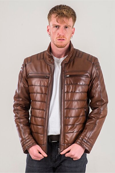 Ata Leather Ms-913 Erkek Hakiki Deri Ceket Taba Rengi
