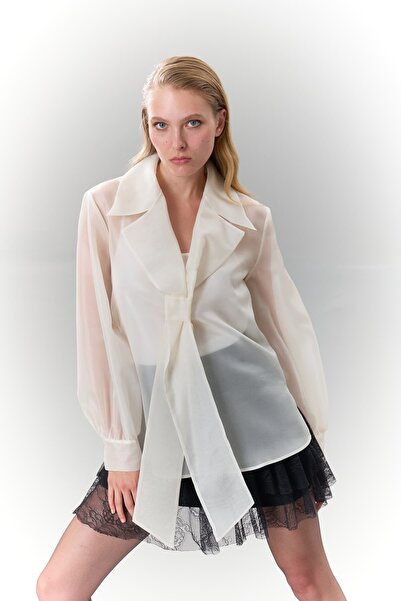 Roman Erkek Yaka İpek Organze Gömlek Kemik K2513036_019