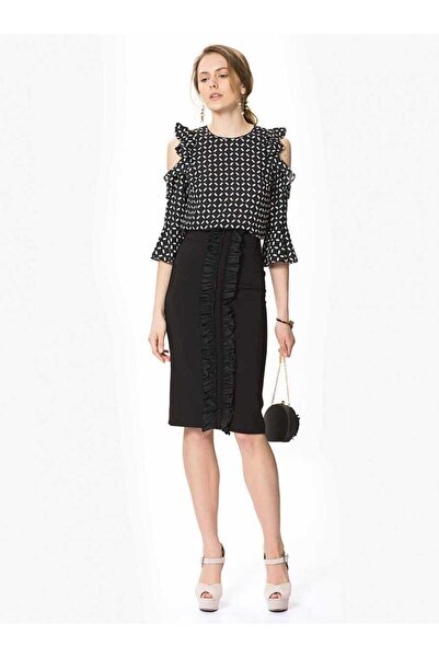 Roman Ön Detaylı Etek Siyah Y9915006_001