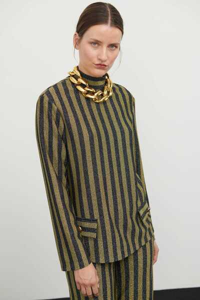 Roman Çizgi Örme Yarım Balıkçı Bluz Standart Renk K2423009_089