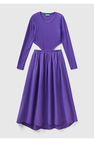 United Colors of Benetton Purple Viscose Mixed - Open Waist Women's Dress
