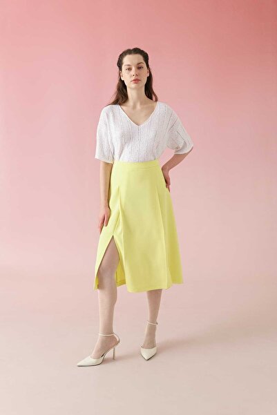 Roman Çift Yırtmaçlı Çift Pileli Etek Sarı Y2415031_009