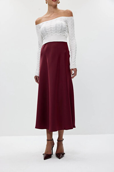 KOSHKA BUTİK Fustă din satin burgundy cu talie elastică, croială luxoasă