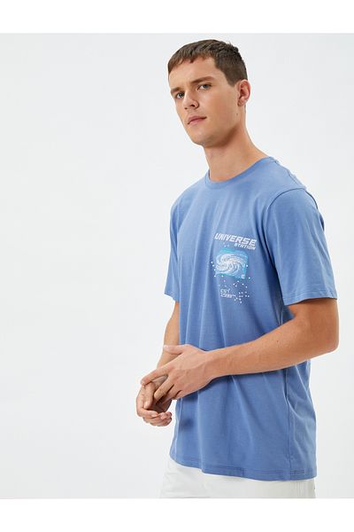 Koton Back Printed T-Shirt Space Theme Crew Neck Short Sleeve