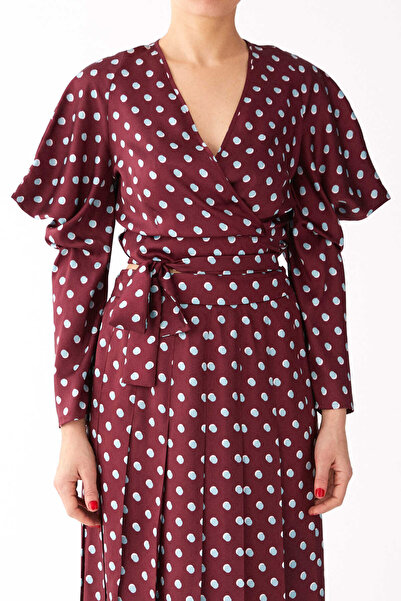 Roman Puantiyeli Bluz Bordo K1913093_008