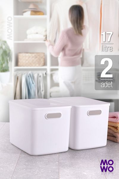 Mowo Home Retro Box 2-Piece White Color 17 Lt Organizer Storage Box with Lid, Organizer