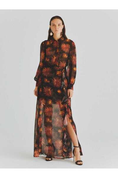 Roman Desenli Şifon Elbise Standart Renk K2011098_089