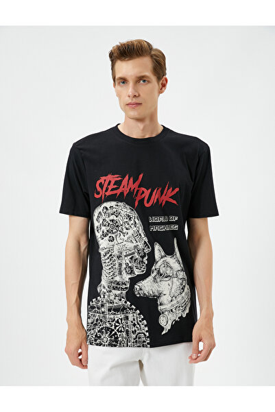 Koton Crew Neck Slogan nyomott pamut póló