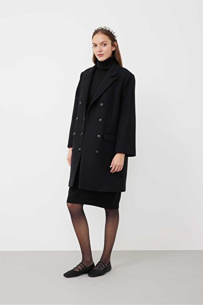 Roman Düğmeli Yün Ceket Siyah k2316065_001