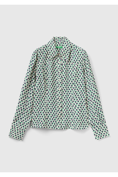 United Colors of Benetton Cămașă vâscoasă pentru femei cu model de flori în amestec verde