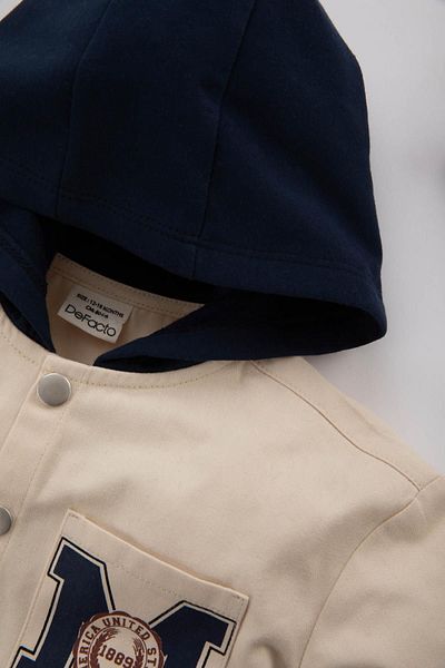 DeFacto Baby Boy Hooded Back Printed Gabardine Long Sleeve Shirt B8053A524Sp