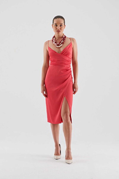 Roman Yırtmaçlı Abiye Elbise Nar Çiçeği K2311538_112