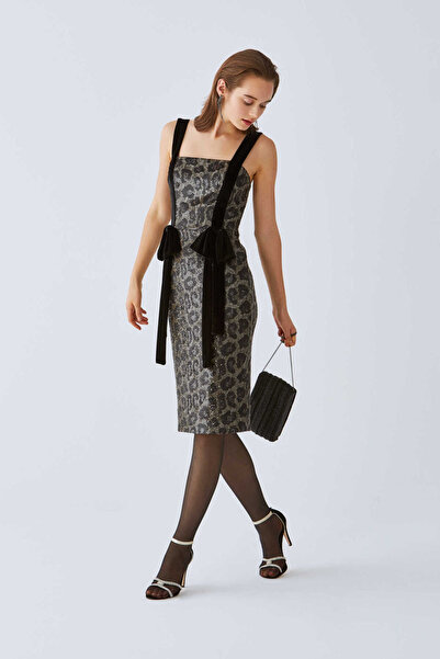 Roman Şerit Detaylı Pullu Desenli Abiye Elbise Standart Renk K2011522_089