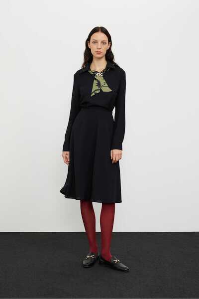 Roman Gold Aksesuarlı Crep Midi Elbise Siyah K2411009_001