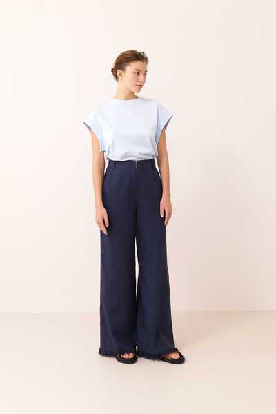 Roman Püsküllü Geniş Paça Pantolon Lacivert Y2312034_015