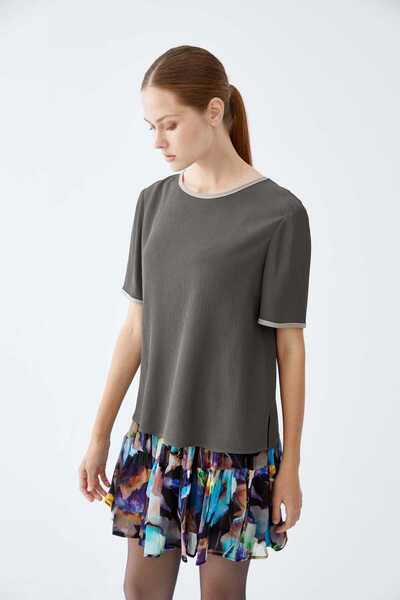 Roman Şerit Detaylı İpek Bluz Kahve K2213004_005