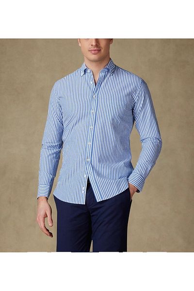 Piola Club Ανδρικό πουκάμισο με τσέπη Slim Fit (Sax Stripe)