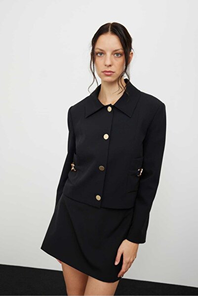 Roman Çıtçıtlı Ve Gold Aksesuarlı Ceket Siyah K2416027_001