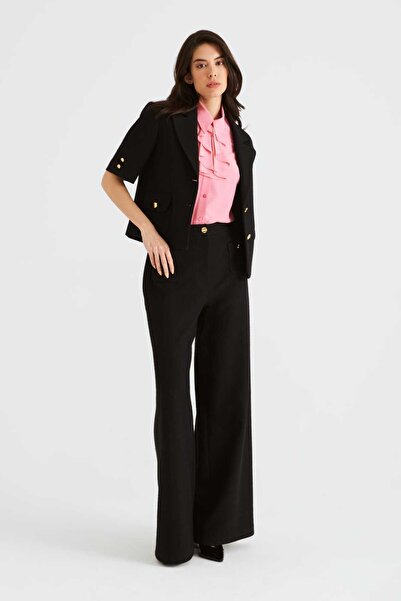 Roman Kısa Kollu Düğmeli Kadın Ceket Siyah Y2216031_001