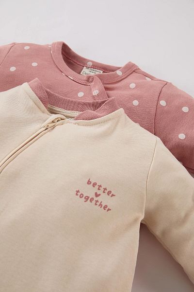 DeFacto Newborn Printed Baby Girl Polka Dot Romper Set of 2 - Zip-Up, Long Sleeve D6015A524Wn