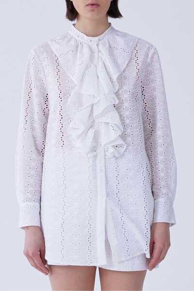 Roman Yakası Fırfırlı Dantel Kadın Kadın Gömlek Beyaz Y2113565_002